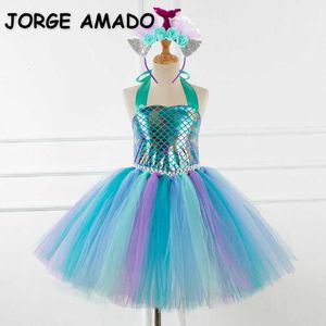 Sommer Mädchen Halloween Cosplay Kleid Sling Regenbogen Tutu Cartoon Skala Prinzessin Party Führen Kinder Kleidung E3450 210610