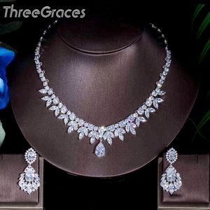 ThreeGraces Top-Qualität amerikanische Braut-Accessoires CZ Stein Hochzeit Kostüm Halskette und Ohrringe Schmuck-Sets für Bräute JS003 H1022
