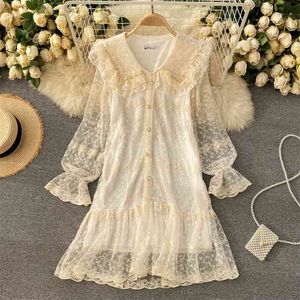 Women Fashion Spring Dress Feminine Sweet Lace Big Lapel Long Sleeve Elegant Vestidos R033 210527