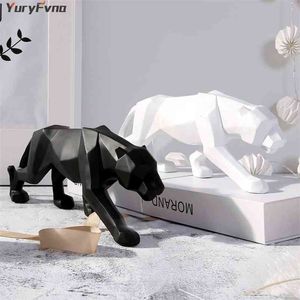 YuryFvna Resina Resina Leopardo Estátua Geométrica Wildlife Pantera Figurine Animal Escultura Moderna Home Escritório Decoração Presente 210727