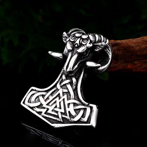 Vintage Men's Stainless Steel Pendant Necklace Norse Viking Goat Ram Odin Myth Punk Biker Charm with Ball Chain