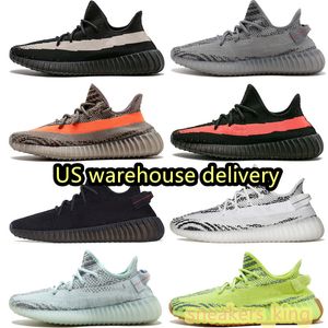 2021 En Kaliteli Koşu Ayakkabıları Hızlı Teslimat ABD Depo Kanye West Cinder Beluga Kuyruk Işık M Statik Yansıtıcı Zebra Nefes Yumuşak Spor Sneaker Kutusu Ile