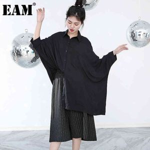 [EAM] Women Black Irregular Split Joint Big Size Blouse Lapel Long Sleeve Loose Fit Shirt Fashion Spring Summer 1X95101 21512