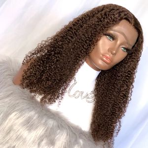 Kinky Curly Dark Brown /Black Spets Front Wigs Syntetiskt hår 26 tum Free Part Deep Wave Värmebeständig daglig användning /Cosplay Womens Wig