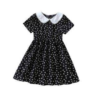 夏の人形襟のフロレート半袖の赤ちゃん女の子のドレス子供子供の女の子エレガントなスカート