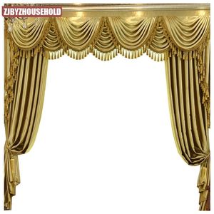 Zasłony niestandardowe Luksusowe Wysokiej klasy Europejski salon Solidna złota gruba sypialnia Blackout kurtyna Tulle Valance Drape Curtain 210712