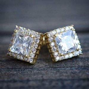 Stud Hyperbole Quadratische Ohrringe Für Frauen Luxus Hochzeit Zubehör Prinzessin Cut CZ Mode Vertraglich Schmuck