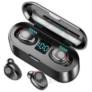 F9 TWS 2000MAH hörlurar mini digitala öronproppar True Wireless Bluetooth hörlursmikrofon med nätbankens batteriluckor
