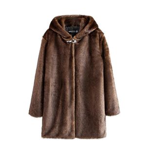 Kvinnors Fur Faux 2021 Höst Vinter Plus Storlek S-9XL Coat Women Mink Jacket Kvinna Tjock Varm Hooded Long Oversize A3035