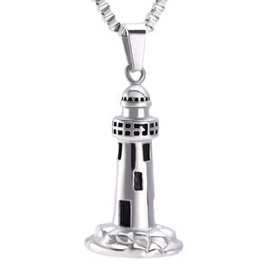 Sea Lighthouse Cremation Urn Ashes Pendant Men Stainless Steel Funeral Jewelry for Human