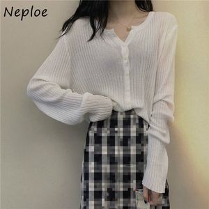 Neploe Summer New Korean Long-Sleeve Knitted V-neck Slim Sunscreen Cardigans Short Tops Women Sweaters Fashion Streetwear 1E828 210423