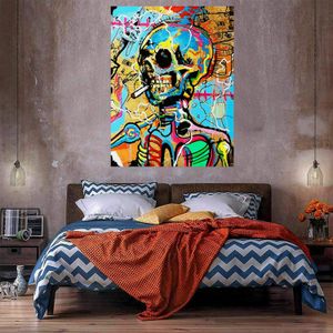 Wholesale pictures smoking resale online - Alec Monopoly Smoking Skeleton Huge Oil Painting On Canvas Home Decor Handcrafts HD Print Wall Art Pictures Customization is acceptable