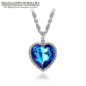 Blue Ocean Heart Necklace Titanic of Love Alla hjärtans daggåva dekorerad med Swarovski Crystal