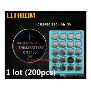 200pcs 1 lot batteries CR2450 3V lithium li ion button cell battery CR 2450 3 Volt li-ion coin tray package