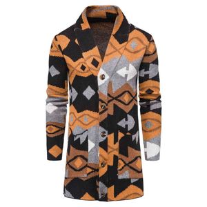 Camouflage sweter Męskie w stylu narodowym Długie ciepłe grube kardigan Mężczyźni Casual Slim Dzianiny Outwear Swetry Zagładniona kurtka marki 210524