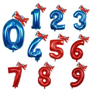 Party Decoration 2st 30 '' Red Blue Number Balloon Mini Plane Fire Truck Folie Ballon 1 2 3 4 5 6 7 8 9 år Födelsedag dekorationer Barnleksaker