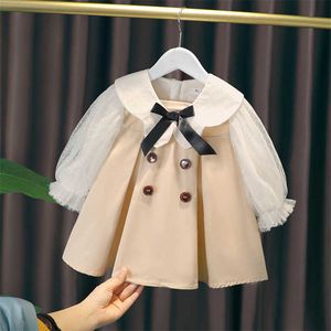 Baby Girl Dress Kids Beige Ladies Trench Coat Dress Birthday Party Princess Dress Toddler Wiosna Jesień Ubrania 0 1 2 3 4 5 lat Q0716