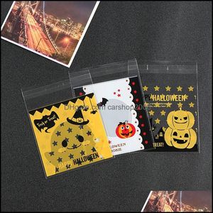 ギフトラップイベントお祝いのパーティー用品ホームガーデン100pcs/lotハロウィーンキャンディーセルフ接着剤ベイククッキービスケットビニックビニール袋パンプキンプリント