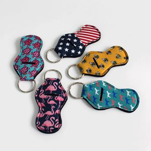 Colorful Chapstick Holders Key Chains Handy Lip Balm Neoprene Keychain Pouch for Chapsticks Lipsticks Novelty Gift US Flag Animal Bee Flamingo Turtle Dog Keyring