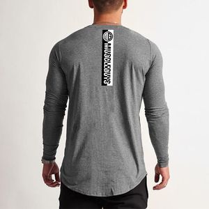 Brand gyms clothing fitness t shirt men fashion extend hip hop long sleeve t-shirt cotton bodybuilding muscle guys tee shirt man 210421