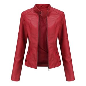 Leather Jacket Women Autumn Spring Women's Moto Biker Zipper Jacket Red Black Apricot Coffee Coat Ladies Outerwear Brown 211130