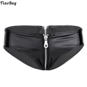 Calcinha das Mulheres TiaObug Womens Black Lingerie Shiny Patent Zipper Crotch Low Rise Bikini Briefs Underwear Precina