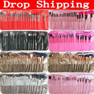 Profesionella 24pcs Makeup Brushes Set med PU Bag 10 Färger Tillgängliga Högkvalitativa Makeup Tools Tillbehör