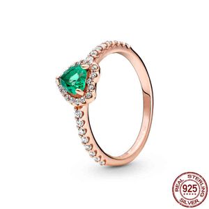 2022 Ny trendig ring Silver Green Sparkle Heart Shape Ringar Infinite Flower Princess Heart Women Finger