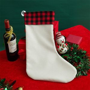 Sublimation Christmas White Blank Socks Heat Transfer Santa Claus Gift Bag Plaid Christmas Stocking Gift Candy Bag Christmas Tree Pendant By Air A12