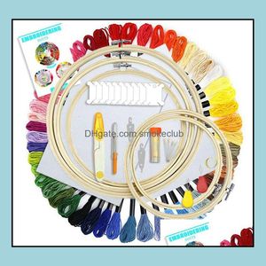 Craft Tools Arts, hantverk Gåvor Hem Garden Starter Kit 50 Färgtrådar 5 st Bambu Hoops Korsstygn Broderier Tillbehör Verktygssats Drop d