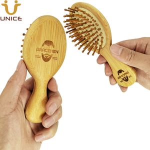 Män Mini Portable Pocket Hårborste MOQ 100 st Anpassad logo Bambuhandtag Masaging borstar Exfoliating Skin Luft Detangling Hairbrush