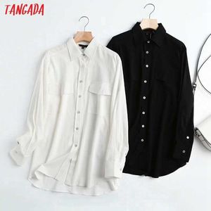 タンガダの女性の純粋な高品質の綿の白いシャツ長袖ソリッドダウンカラーエレガントなオフィスレディーストップス4C106 210609