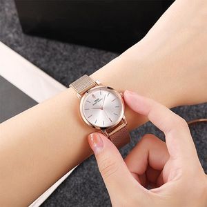 Ibso Japan Quartz Rörelse Elegant Kvinnors Klockor Ladies Rostfritt Stål Mesh Rose Gold Charmiga Vattentäta Klockor för Kvinnor