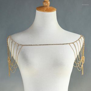 Kettingen est goud kleur prachtige kristallen schouder ketting voor vrouwen bruiden handgemaakte mode sieraden accessoires