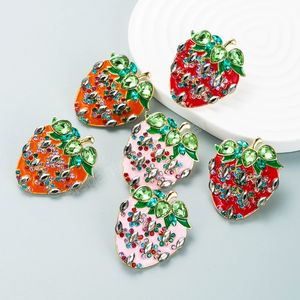 Erdbeer-schmuck Ohrring großhandel-Ins Koreanische elegante Erdbeer Ohrstecker Trendy Bunte Crystal Aussage Ohrringe Mädchen Party Ohr Schmuck