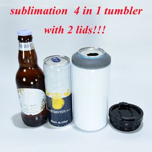 Sublimering 16oz 4 i 1 tumbler blank kan kallare vit rostfritt stål rak tumbler med 2 lock