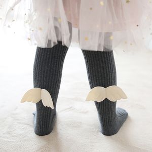 Outono inverno bebê meninas puro algodão malha anjo asas de anjo pantynoses crianças casuais all-match meias crianças leggings 210508