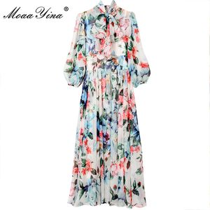 Designer mulheres verão floral vestido de férias chiffon 3/4 manga impressa vintage moda midi party 210524