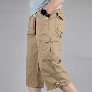 Summer Long Length Cargo Shorts Men Overalls Cotton Multi Pocket Capri Pants Hot Breeches Tactical Military Shorts Plus Size 5XL P0806