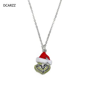 Animal Santa Claus Necklace Pendant Silver Plated Punk Jewelry Pretty Red Enamel Crystal Christmas Women Gift Necklaces