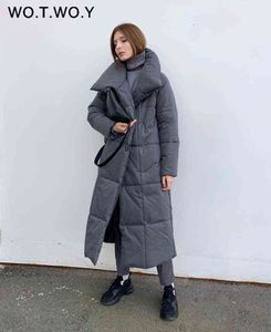 WOTWOY Ispessimento invernale X-Long Parka Donna Giacche imbottite in cotone sciolto a vita larga Donna Verde Grigio Telai Giacca a vento calda 211130