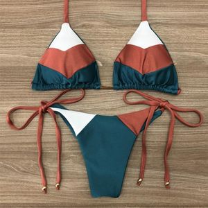 Costumi da bagno da donna 2021 Costume da bagno bikini sexy a vita alta Stamping Print Stitching Lace Up Fashion Suit Traje De Bano