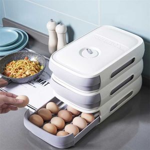 Contenitori in plastica per cassetti Organizer Boxe Box con coperchio Vassoio da cucina per frigorifero per uova 211102