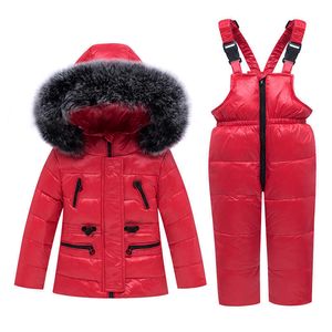 Crianças Inverno Down Casaco Crianças Conjunto de Roupas 2pcs Down Jacket + Macacões Bebê Meninos Meninas Quentes Snowsuits 1-5 Anos H0909