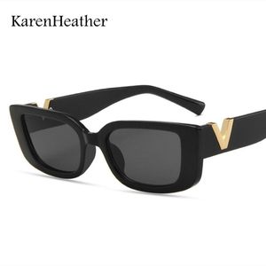 Fashion V Small Frame Square Retro Black Sunglasses For Women Men Luxury Designer Outside Clear Glasses UV400