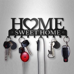 Black By Metal Wall-mounted Clothes Drying Rack With 10 Hooks Coat "Home Sweet Home" Letter Decorative Key Hook Holder 220311