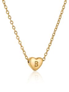 Dainty Heart Initial Necklace Stainless Steel 18K Gold Plated Snake Chain Letter Pendant Necklaces for Womens