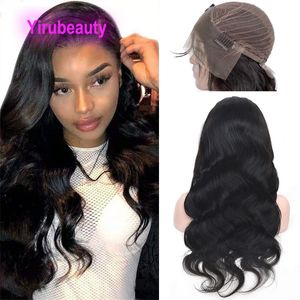 Indian Virgin Human Hair 13x4 Spets Front Wig Natural Color Body Wave 180% Density Kinky Curly 10-36 tum Yaki Yirubeauty