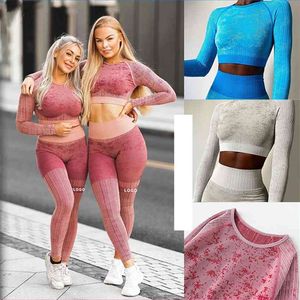 Seamless Sport Set Women Female 2PCS Two Piece Blue Crop Top Bra Leggings Yoga Wear Ftines suit Workout Outfit Gym Clothes 210813