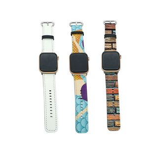 Sublimation Smart Watch Bands Home PU Läderband för serie 1/2/3/4/5 38 40 42 44 mm Byteband Armbandsarmband för män Kvinnor Partihandel